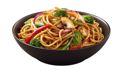 A close-up shot of a bowl filled with delicious noodles and colorful vegetables.