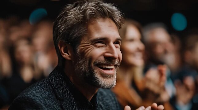 Homme d'affaires applaudissant lors d'un s&eacute;minaire 