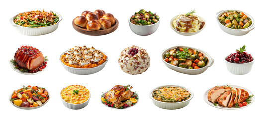 PNG Delicious holiday feast variety, element set on transparent background