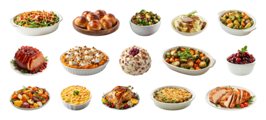 PNG Delicious holiday feast variety, element set on transparent background