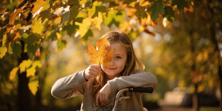 a girl smiles while holding a leaf