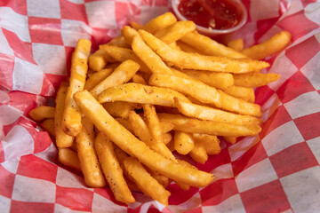 french fries with ketchup on plate