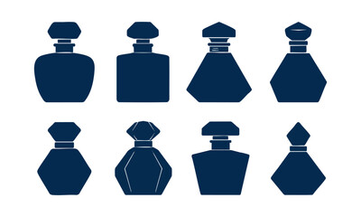 Elegant Perfume Bottle Collection – Vector Bottles illustration Set – Eight Cosmetic Fragrance Containers on White, easily editable.