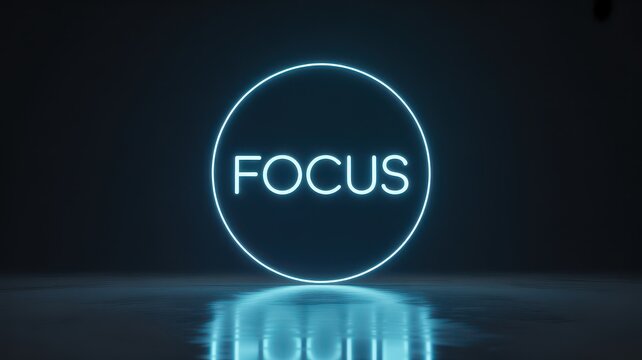 Focus neon sign glowing circle in dark room - Powered by Adobe