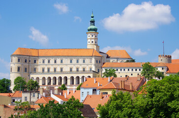 Majestic castle on sunny day with blue sky, Mikulov, Czech Republic