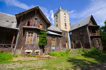 Explore historic abandoned mansion surrounded by lush green nature, Moja Wola, Poland