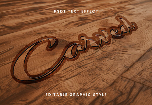 Brown Engraved Wood Plank Text Effect Carved Script Font