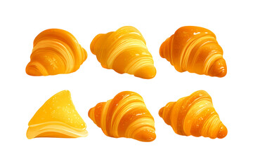 Golden baked croissants arranged in two rows showing flaky layers and freshly baked pastry perfection isolated on transparent background