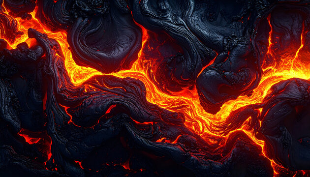 Dark background with streaks of bright molten lava flowing across, glowing orange and red tones
