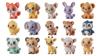 Assortment of Adorable 3D Cartoon Animal Characters on Black Background animals