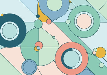 Obraz premium Abstract geometric pattern with circles and lines in pastel colors, creating a modern and clean design.