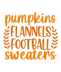 Pumpkins Flannels Football Sweaters Fall autumn typography clip art design on plain white transparent isolated background for card, shirt, hoodie, sweatshirt, apparel, tag, mug, icon, poster or badge