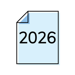 icons. 2026. a collection of minimalist icons depicting the year 2026, integrated into various themes such as documents, devices, graphics, people, communications, and technology.	

