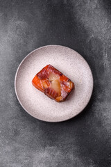 Tuna and salmon roll, smoked fish. Tuna and salmon roll as a food background