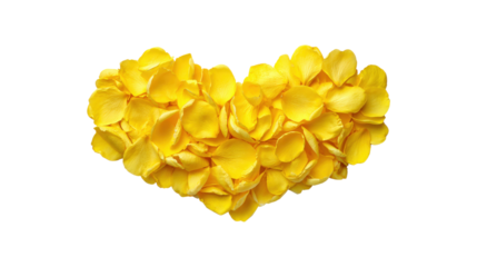 Yellow rose petals heart shape isolated on a transparent background