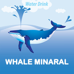 Blue whale illustration with water splash and text 