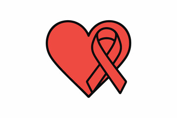 Red ribbon intertwined with a heart symbolizing awareness and support for health causes