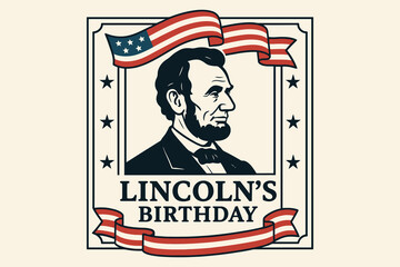 Abraham lincoln portrait with american flag and ribbons celebrating lincoln s birthday holiday