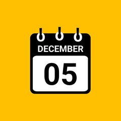 December 5 Calendar Vector Illustration. New Year Date Icon. Day calendar with date december 5. Week Starts on Sunday. Checklist day calendar. December 5 calendar icon.