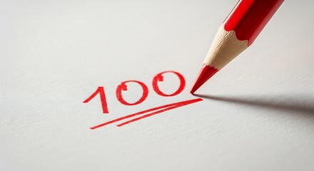 Red pencil writing the number 100 with a red underline