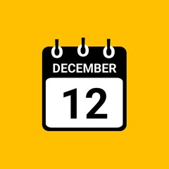 December 12 Calendar Vector Illustration. New Year Date Icon. Day calendar with date december 12. Checklist day calendar. December 12 calendar icon.