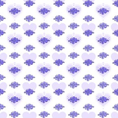 Delicate hand-drawn seamless pattern of lavender hearts and purple bows with tiny dots on white. Great for Valentine’s Day, wedding stationery, gift wrap, or romantic fabric design