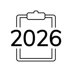 icons. 2026. a collection of minimalist icons depicting the year 2026, integrated into various themes such as documents, devices, graphics, people, communications, and technology.	
