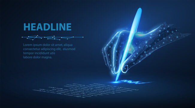 Digital hand with pan sign a document. Digital signature, E-contract, Sign document, Online approval, Virtual agreement, Report deal, Certificate application, Smart bank, Computer technology concept

