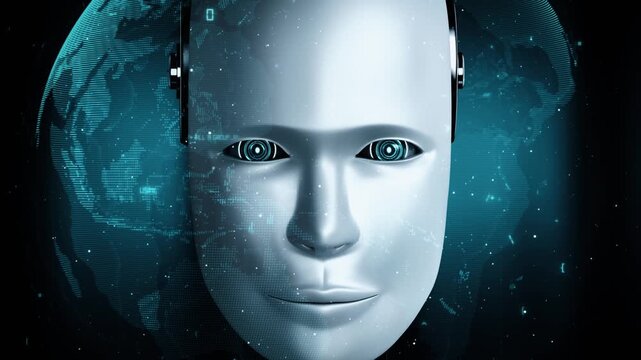 Futuristic robot artificial intelligence huminoid AI programming coding technology development and machine learning concept. Robotic bionic science research for future of human life. 3D rendering.