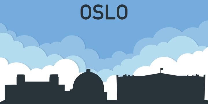 The skyline of Oslo against a blue sky with clouds.