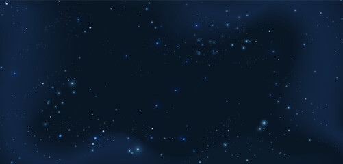 Space with distant stars. Abstract cosmic background with scattered stars and nebula. Dark blue sky, stargazing concept, astronomical design, endless universe vector illustration.