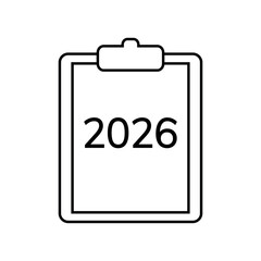 icons. 2026. a collection of minimalist icons depicting the year 2026, integrated into various themes such as documents, devices, graphics, people, communications, and technology.	
