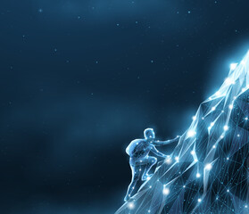 Climbing man. Business growth, Climb to success, Goal achievement, Travel adventure, Career growth concept, Dream achievement, Personal effort, Leadership motivation

