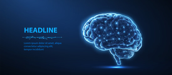 Digital brain. Artificial intelligence, Brain science, Nervous system, Human mind, Neurology network, Modern education, Medicine technology, AI system concept. 3d vector illustration

