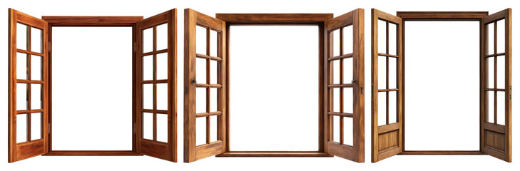 PNG Open wooden windows display elegance, element set on transparent background