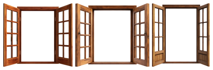 PNG Open wooden windows display elegance, element set on transparent background