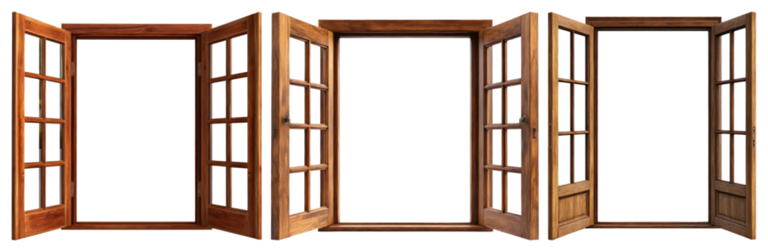 PNG Open wooden windows display elegance, element set on transparent background - Powered by Adobe