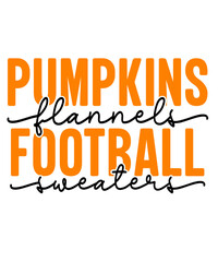 Pumpkins Flannels Football Sweaters Fall autumn typography clip art design on plain white transparent isolated background for card, shirt, hoodie, sweatshirt, apparel, tag, mug, icon, poster or badge