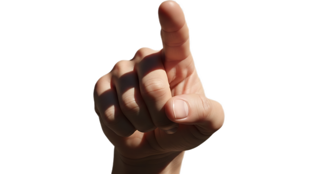 A close up shot of a hand with the index finger pointing upwards against a black background space