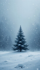 Naklejka premium Lone evergreen tree stands majestic in a snowy winter landscape scene