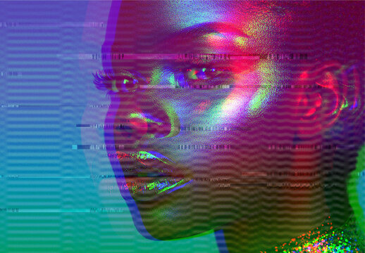 Green And Purple VHS Glitch Photo Effect