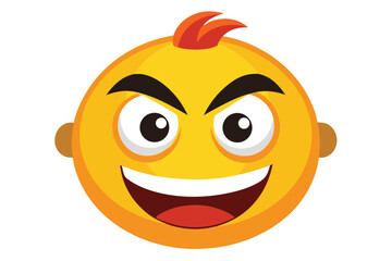 Yellow emoji displays a wide grin, accentuated by its prominent dark eyebrows and a playful orange tuft
