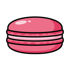 A single pink macaron with cream filling isolated on white background