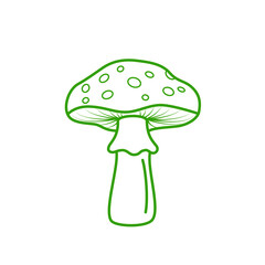 Minimalist green fly agaric mushroom vector icon, outlined on transparent background, clean modern design, natural and organic theme