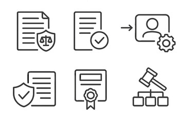 Private Equity Icons. Line style icons of private equity: regulatory filing icon, compliance report, KYC process, AML verification