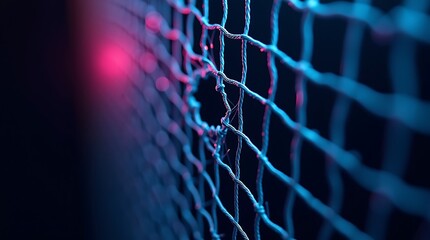 Abstract network with glowing pink light on the left side of image