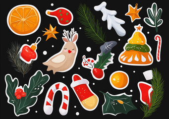 Naklejka premium New Year Christmas Tree Ornament Stickers White Background Set Santa Reindeer DIY Craft Jingle Bells Holidays Thanksgiving Day Winter