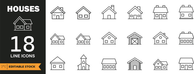 Building & Architecture Icon Set, Vector Line and Filled Graphics for Construction, Real Estate, Urban Planning, City Development