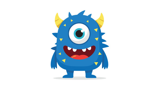 A cute blue cartoon monster with one eye, yellow horns, and small yellow triangles on its body.