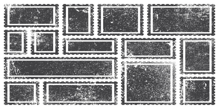 Collection of vintage postage stamps with perforated edges displayed in a grid layout vector